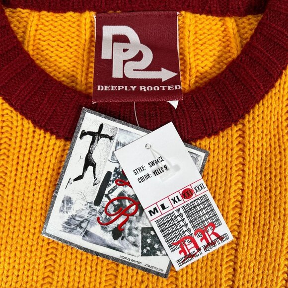 Vtg Deeply Rooted Mens Yellow Cleveland 34 NBA Basketball Knit Sweater Size 2XL - Picture 10 of 16